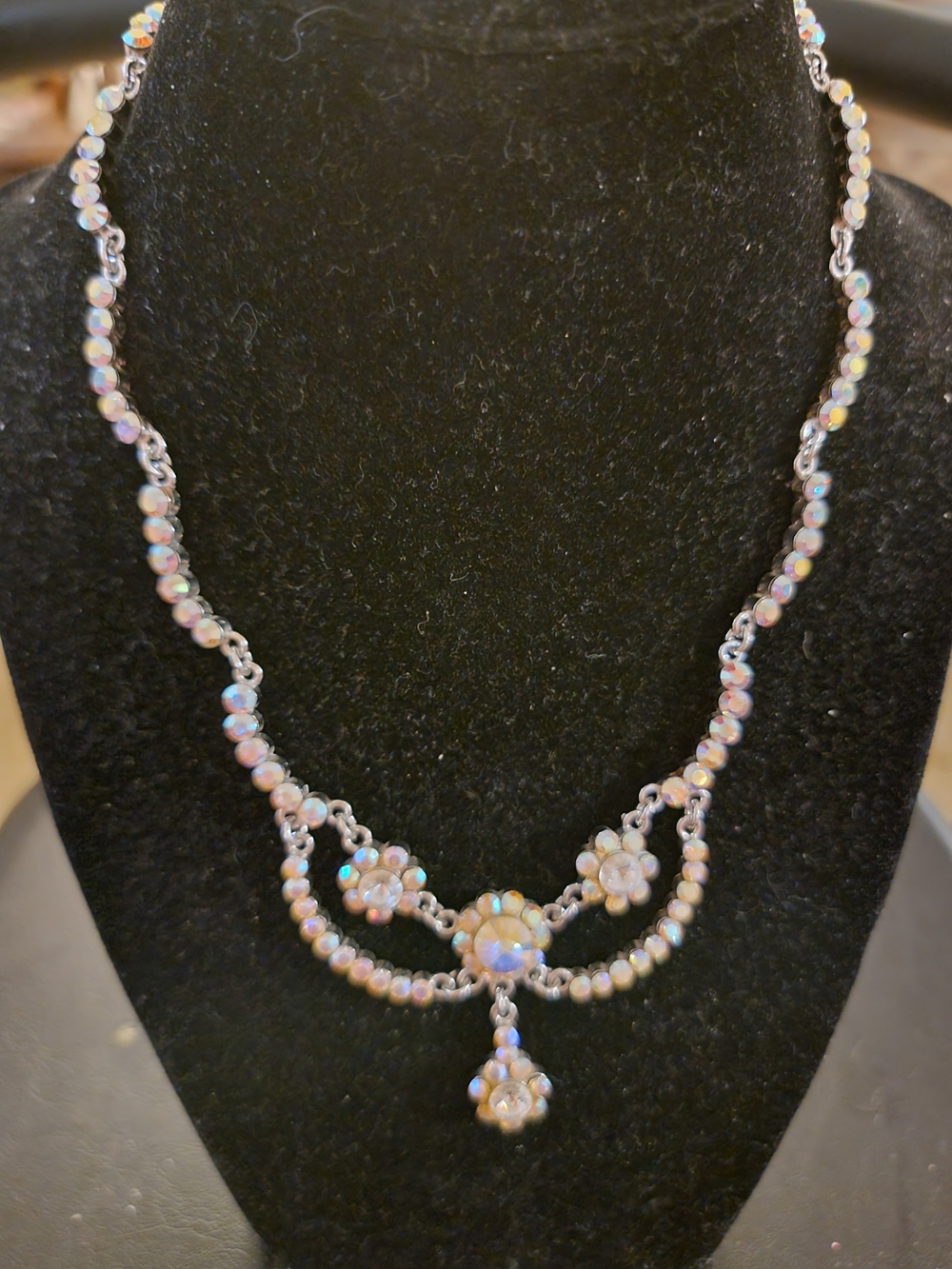Iridescent Pink Floral Drop Necklace by